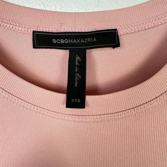 BCBGMaxazria Blush Pink Front Tuck Pleat Soft Rib Long Sleeve Knee Length Dress - Picture 8 of 9